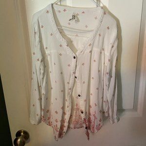 Juniors Mudd long sleeve white with pink flowers shirt-xs